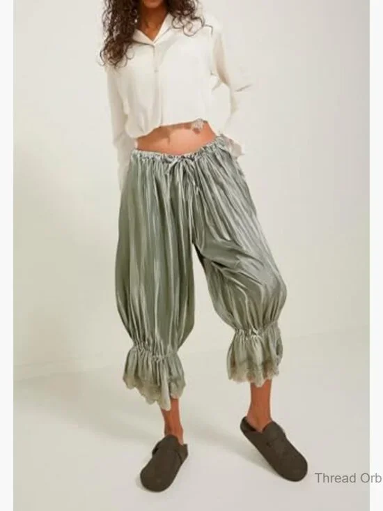 Lace Trim Bloomer Pants Mid Rise Cropped Pajama Slips Under Dress - Picture 4 of 5